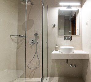Hair dryer, slippers, towels, soap