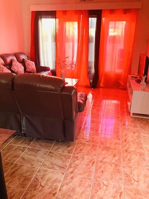 TV, DVD player, books, stereo