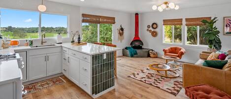 Smart TV, fireplace, table football, stereo