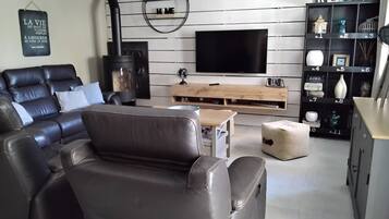 TV connectée, cheminée, jeux vidéo, lecteur de DVD