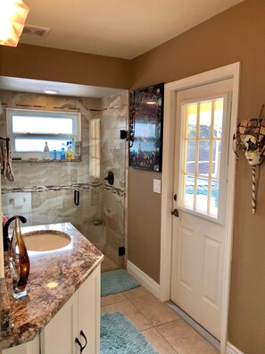 Shower, hair dryer, towels - Southern Exposure, Gulf Access, Heated Pool Home with a Hot Tub and Large Lanai! (Cape Coral)