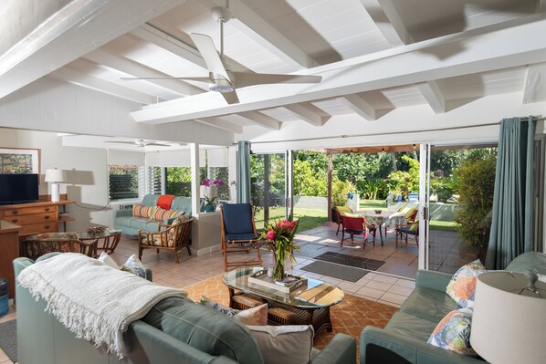 Smart TV, DVD player, books, stereo