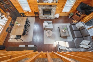 Smart TV, fireplace, DVD player, foosball