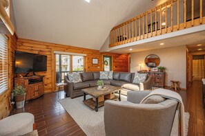 Smart TV, fireplace, DVD player, foosball