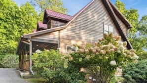 A wooden house with a sloped roof and a covered porch. - Mountain Cabin On Quiet Property (Boone)
