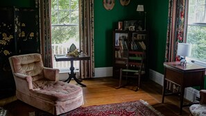 Smart TV, chimenea y libros 