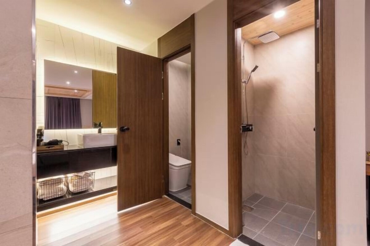 Bathroom | Shower, rainfall showerhead, designer toiletries, hair dryer