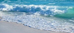 On the beach, sun loungers