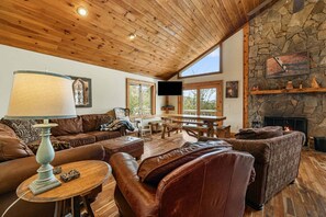 TV, fireplace, video games, DVD player