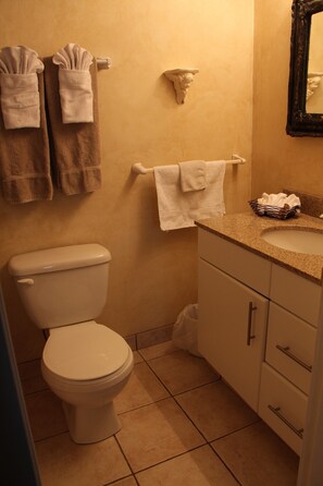 Ensemble douche/baignoire, sèche-cheveux, serviettes fournies, savon