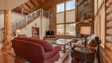 智能电视、壁炉、DVD 播放器、书