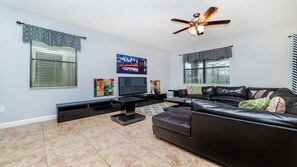 LCD TV, video game console, DVD player, table football