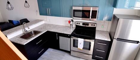 Fridge, microwave, stovetop, dishwasher