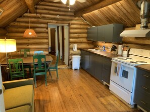 Full-sized fridge, microwave, oven, stovetop