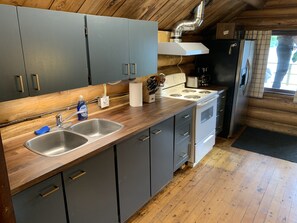 Full-sized fridge, microwave, oven, stovetop