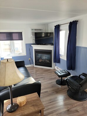 Smart TV, fireplace, DVD player
