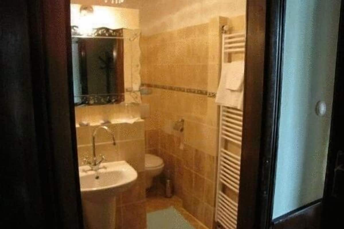 Eenpersoonskamer | Badkamer | Een douche, gratis toiletartikelen, een haardroger, handdoeken