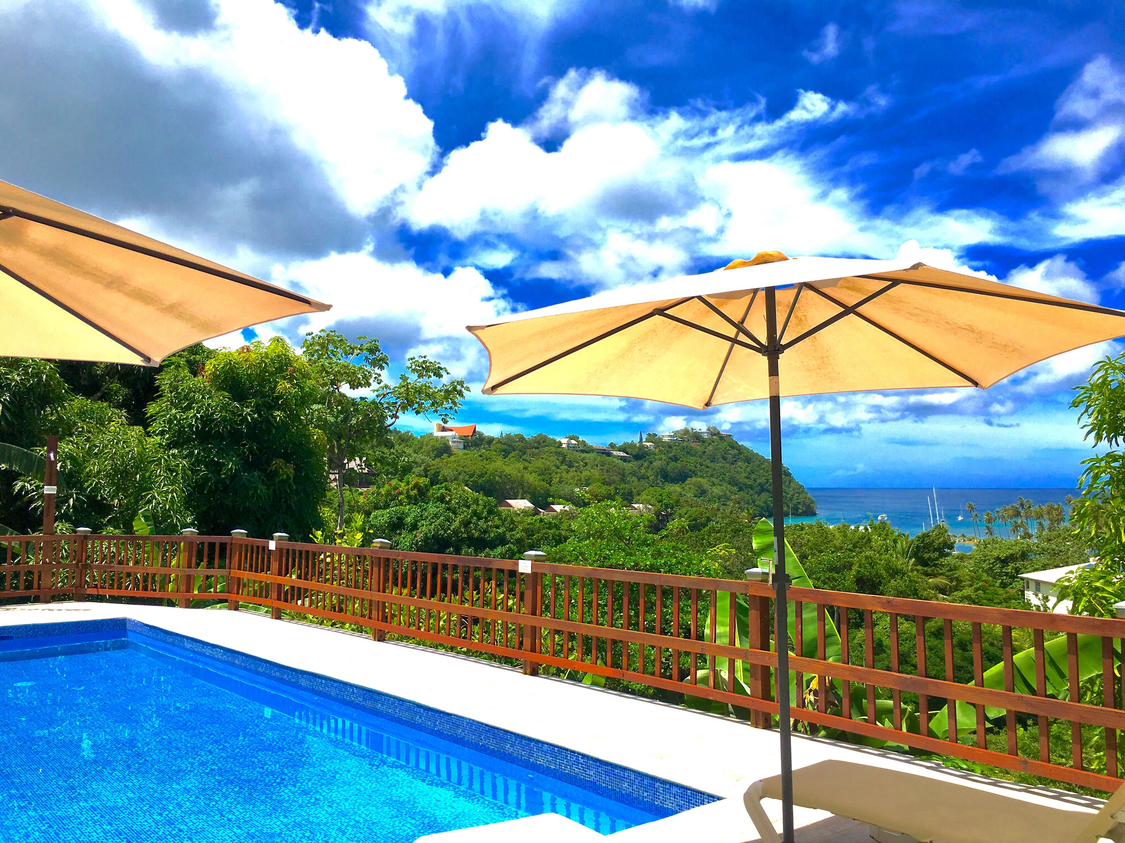 室外泳池；躺椅