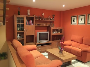 TV, DVD player, foosball, table tennis