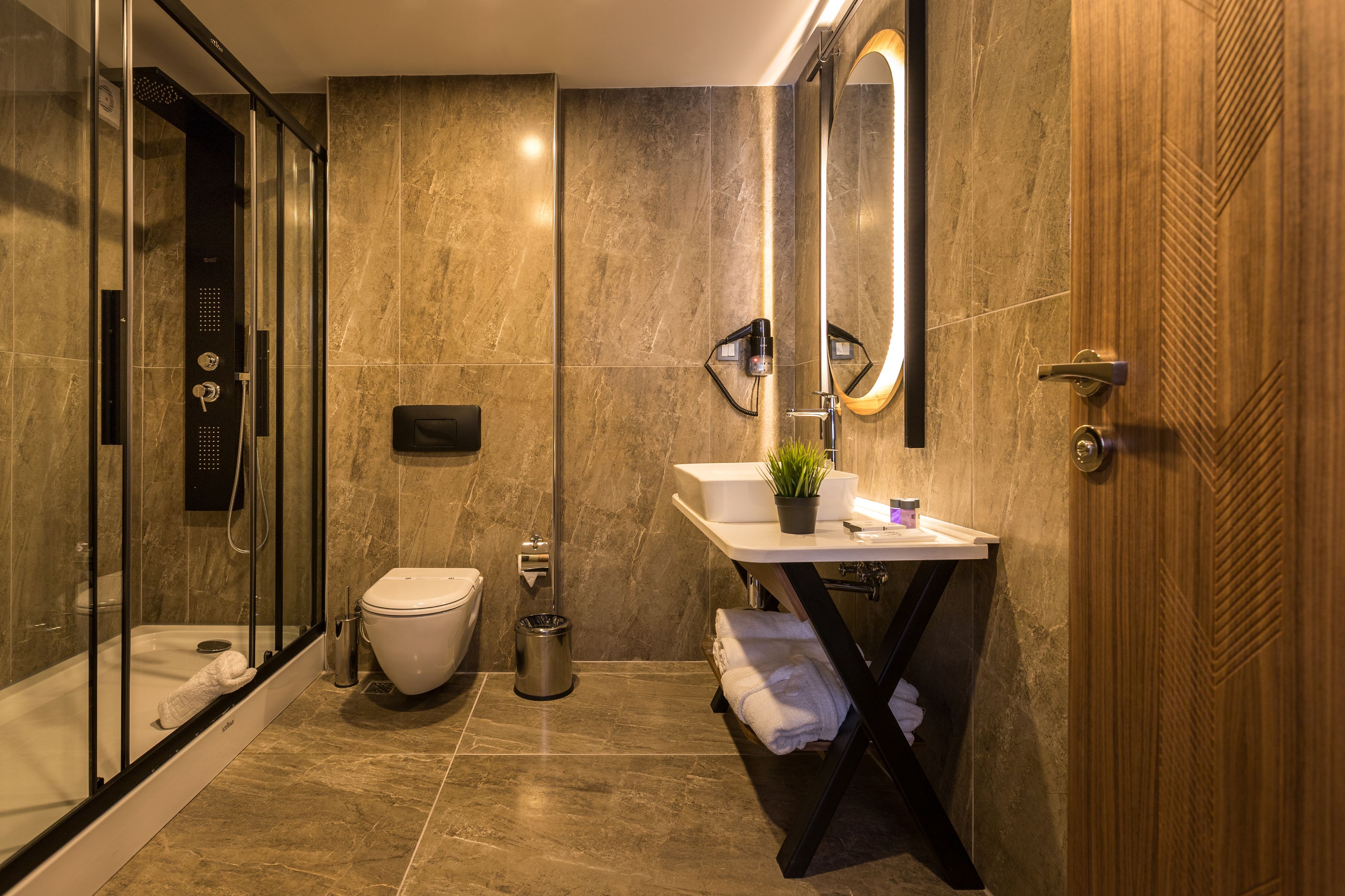 shower, free toiletries, hair dryer, bathrobes