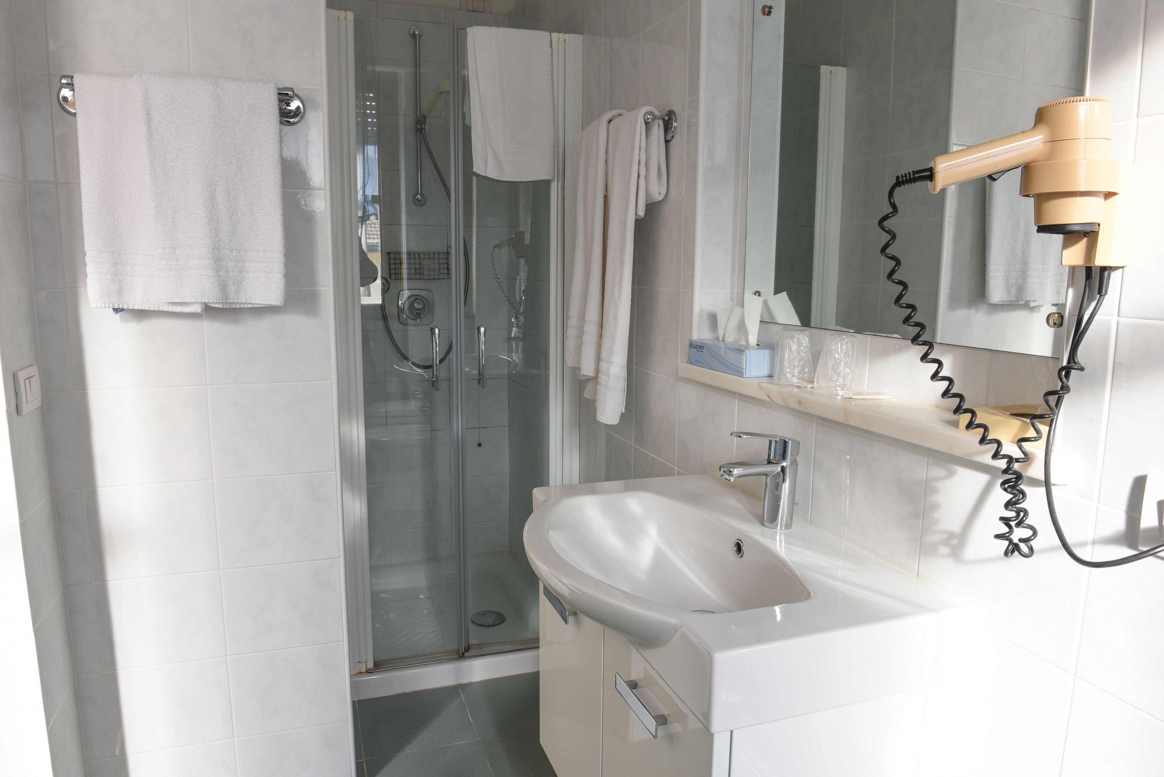 shower, free toiletries, hair dryer, bidet