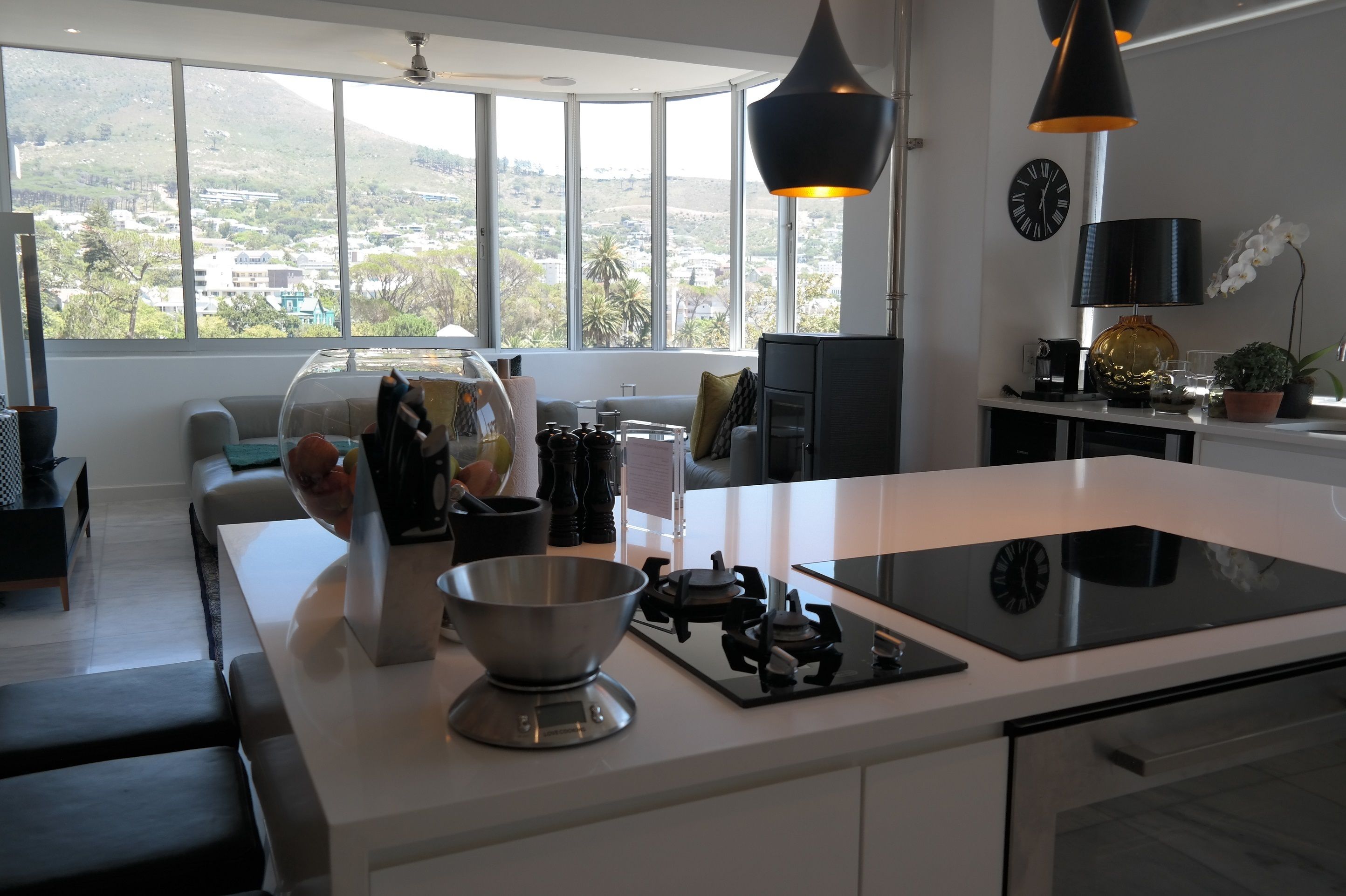 Penthouse | Private kitchen | Full-size fridge, microwave, oven, stovetop