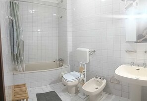 Combined shower/bathtub, hair dryer, bidet, towels