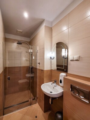 Economy Room | Bathroom | Shower, rainfall showerhead, towels, soap - Willa Słoneczko (Szklarska Poreba)