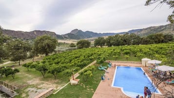 Sæsonbestemt udendørs pool, parasoller
