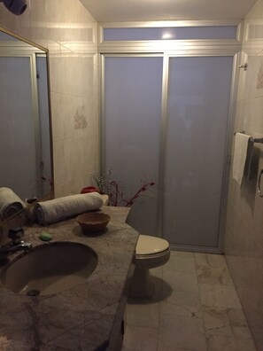 Ducha, artículos de tocador gratuitos, secador de pelo, toallas