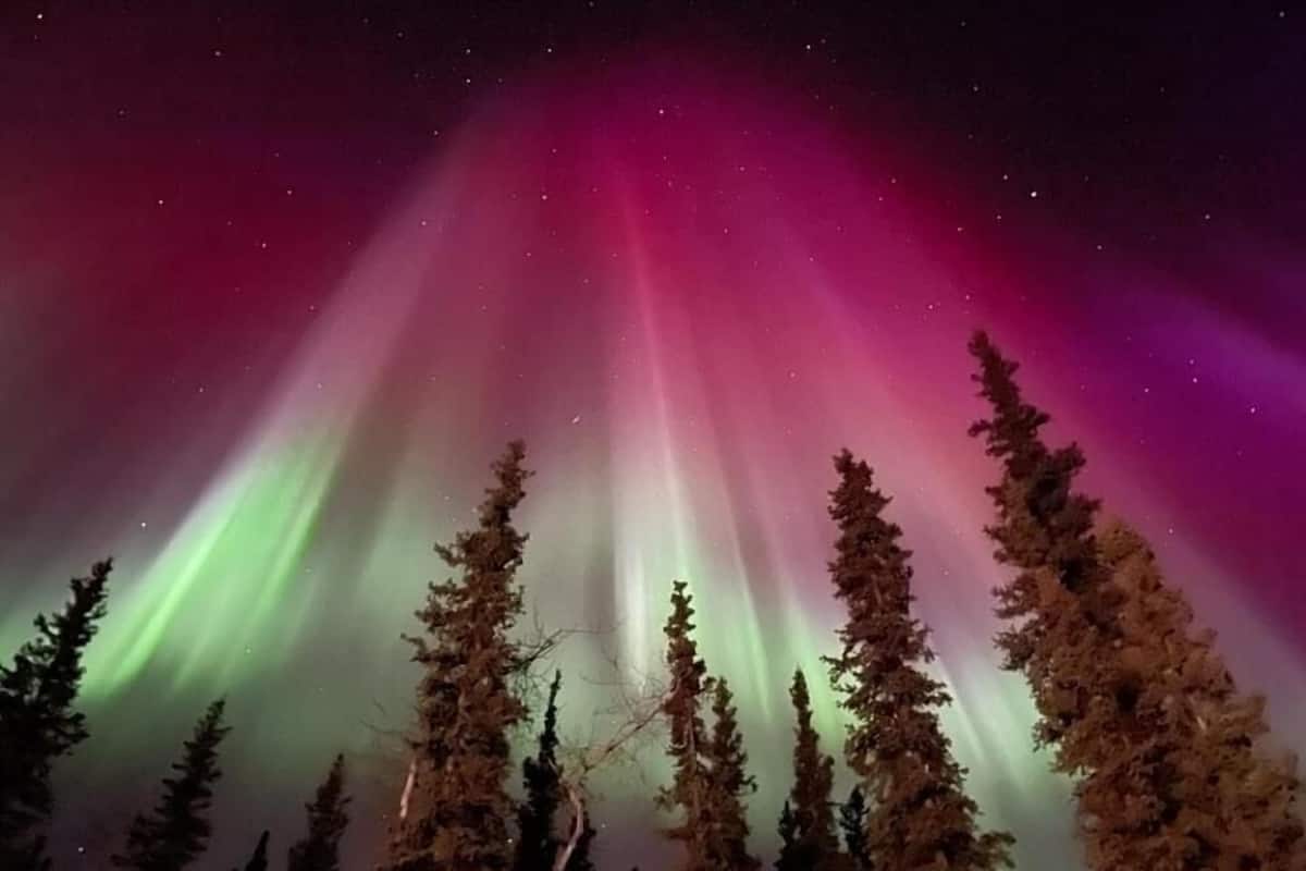 Cielo nocturno con la aurora boreal.