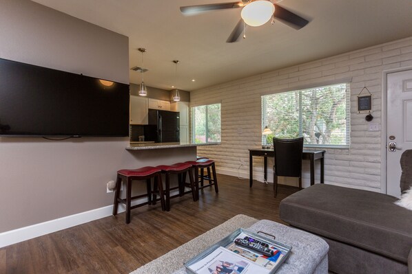 Flat-screen TV, Netflix, Hulu, streaming services