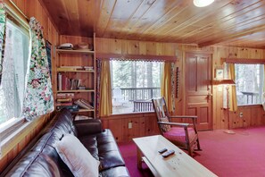 TV, caminetto, lettore DVD, libri