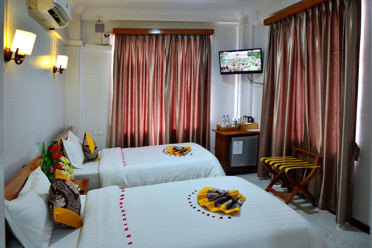 Minibar, desk, soundproofing, rollaway beds