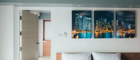 Premium bedding, blackout curtains, soundproofing, WiFi