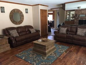 Smart TV, fireplace, video games, DVD player