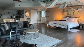 Smart TV, chimenea y libros