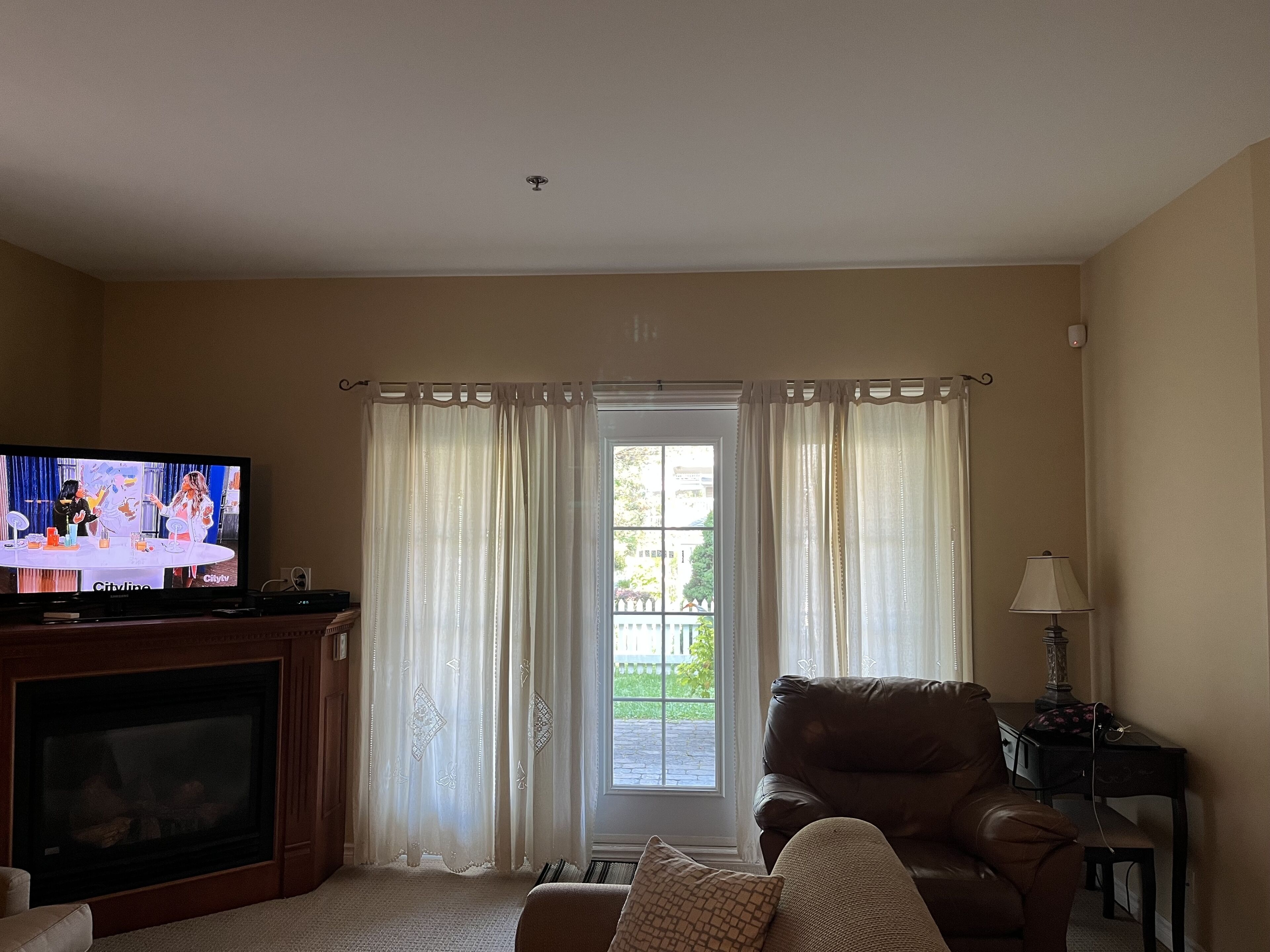 TV connectée, cheminée, lecteur de DVD, chaîne hi-fi