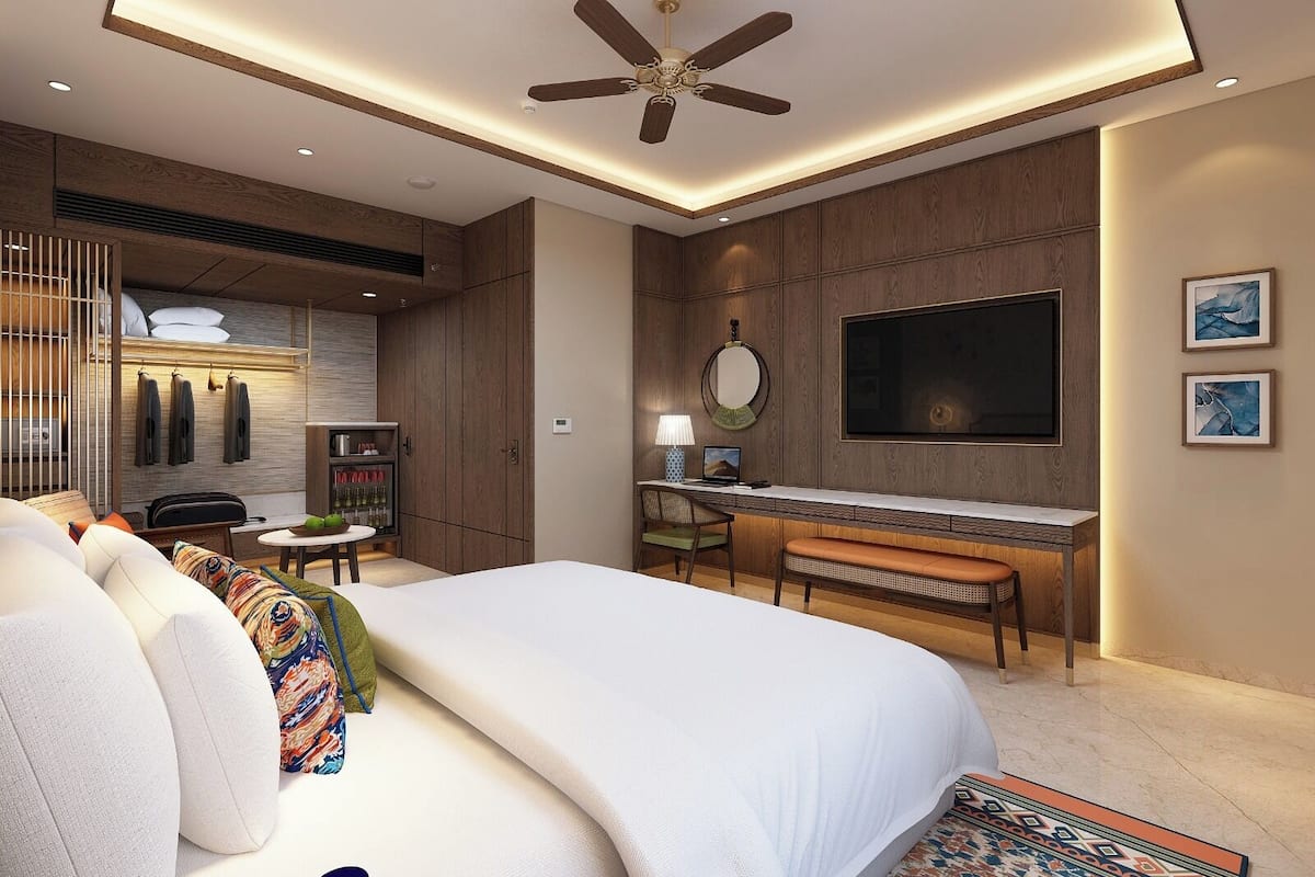 Grand Chalet | Bar mini, peti besi dalam bilik, meja, langsir/tirai gelap terus