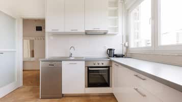 Panoramic Apartment, 1 Bedroom, City View | Private kitchen | Fridge, microwave, oven, stovetop
