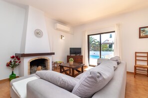 TV, fireplace
