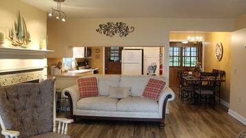 Smart TV, fireplace, DVD player, books