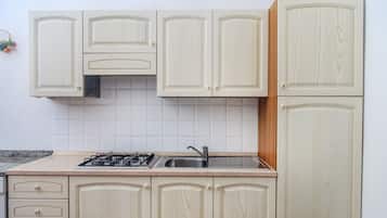 Kühlschrank, Herdplatte, Kochgeschirr/Geschirr/Besteck