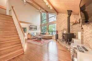 TV connectée, cheminée, jeux vidéo, lecteur de DVD