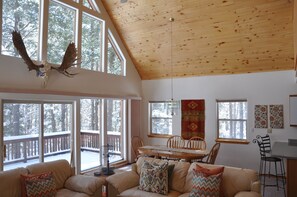 Smart TV, fireplace, video games, DVD player