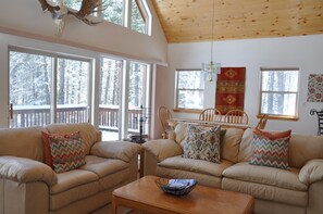 Smart TV, fireplace, video games, DVD player
