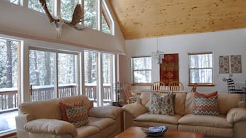 Smart TV, fireplace, video games, DVD player