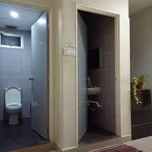 Douche, articles de toilette (gratuits), séchoir à cheveux