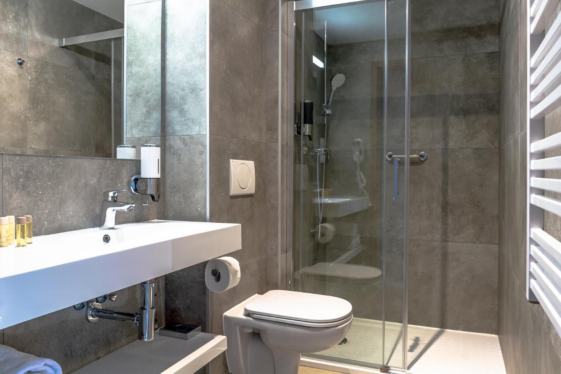 shower, free toiletries, hair dryer, towels