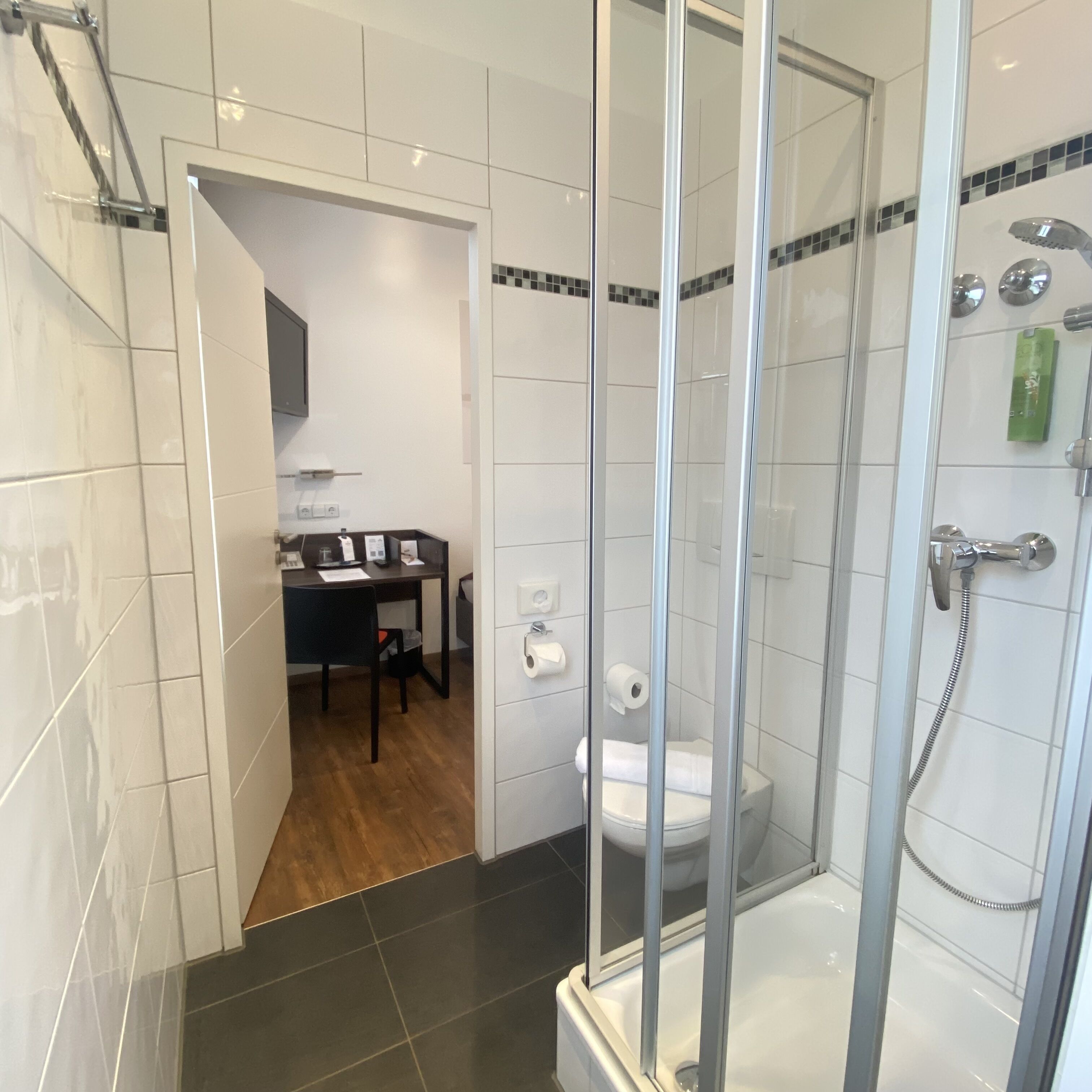 single room | bathroom | shower, free toiletries, hair dryer, towels